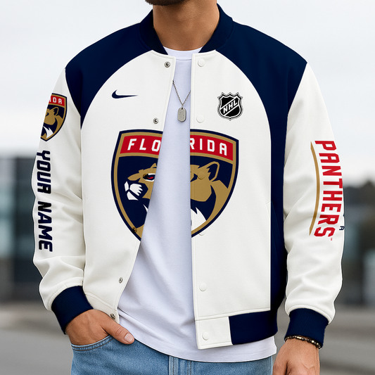 LIMITED EDITION - NEW CUSTOMIZED NHL01 FPT FLORIDA PANTHERS SATIN VARSITY JACKET & BASEBALL JACKET