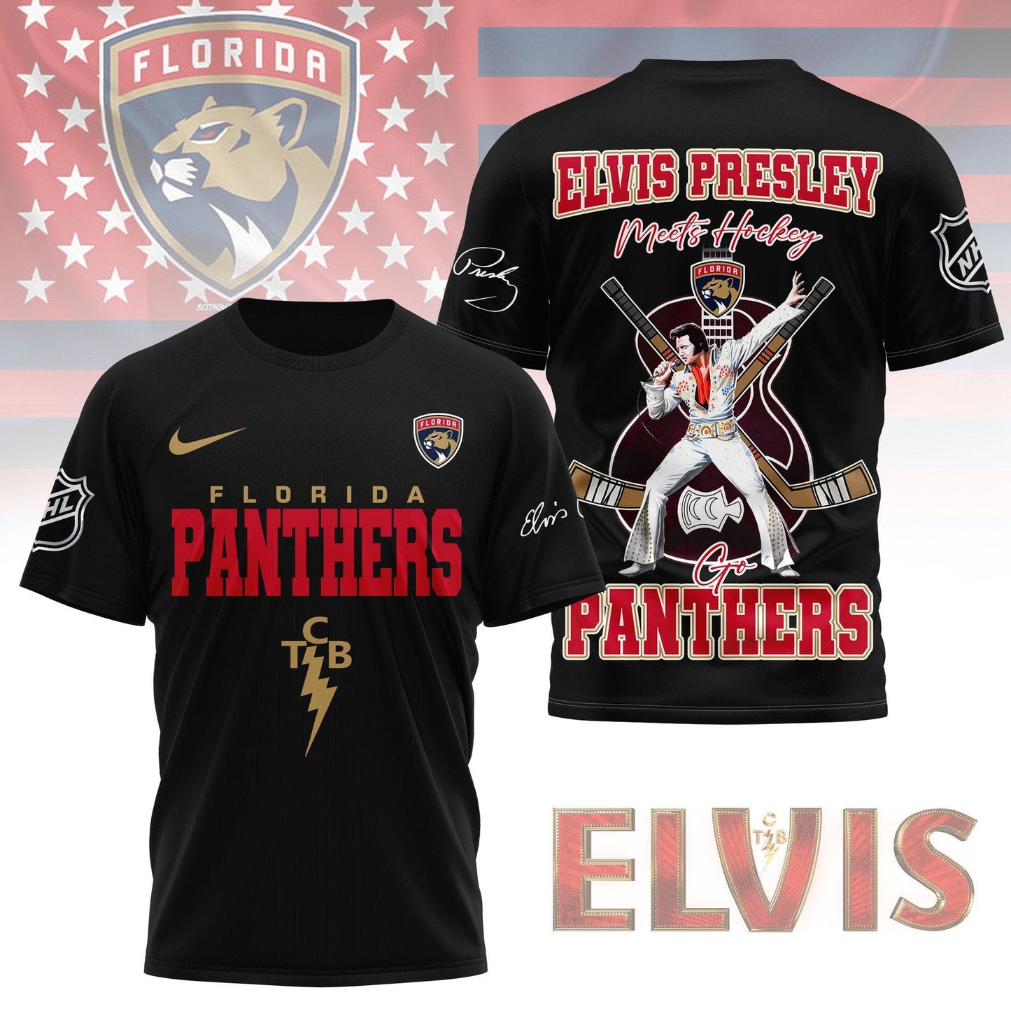 LIMITED EDITION - NEW CUSTOMIZED NHL01 FPT FLORIDA PANTHERS X ELVIS PRESLEY FAN 3D SHIRT