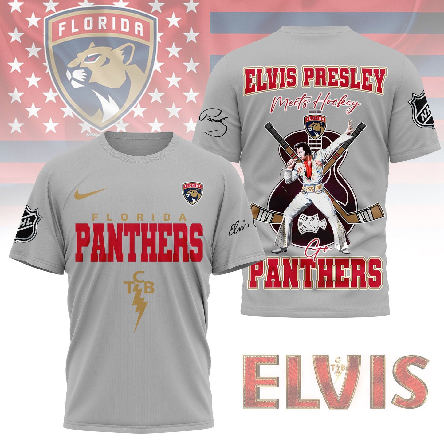 LIMITED EDITION - NEW CUSTOMIZED NHL01 FPT FLORIDA PANTHERS X ELVIS PRESLEY FAN 3D SHIRT