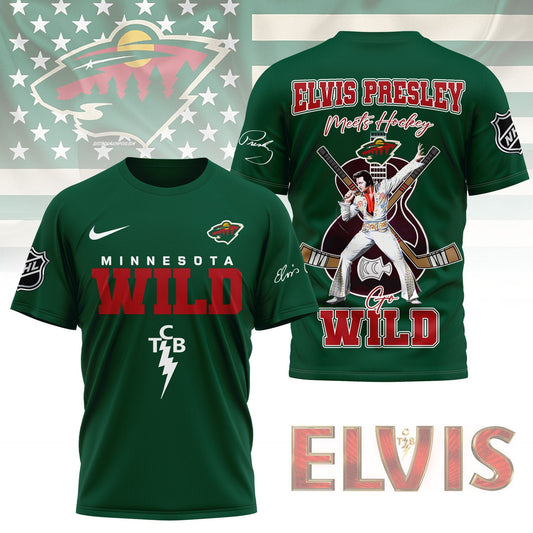 LIMITED EDITION - NEW CUSTOMIZED NHL13 MNW MINNESOTA WILD X ELVIS PRESLEY FAN 3D SHIRT