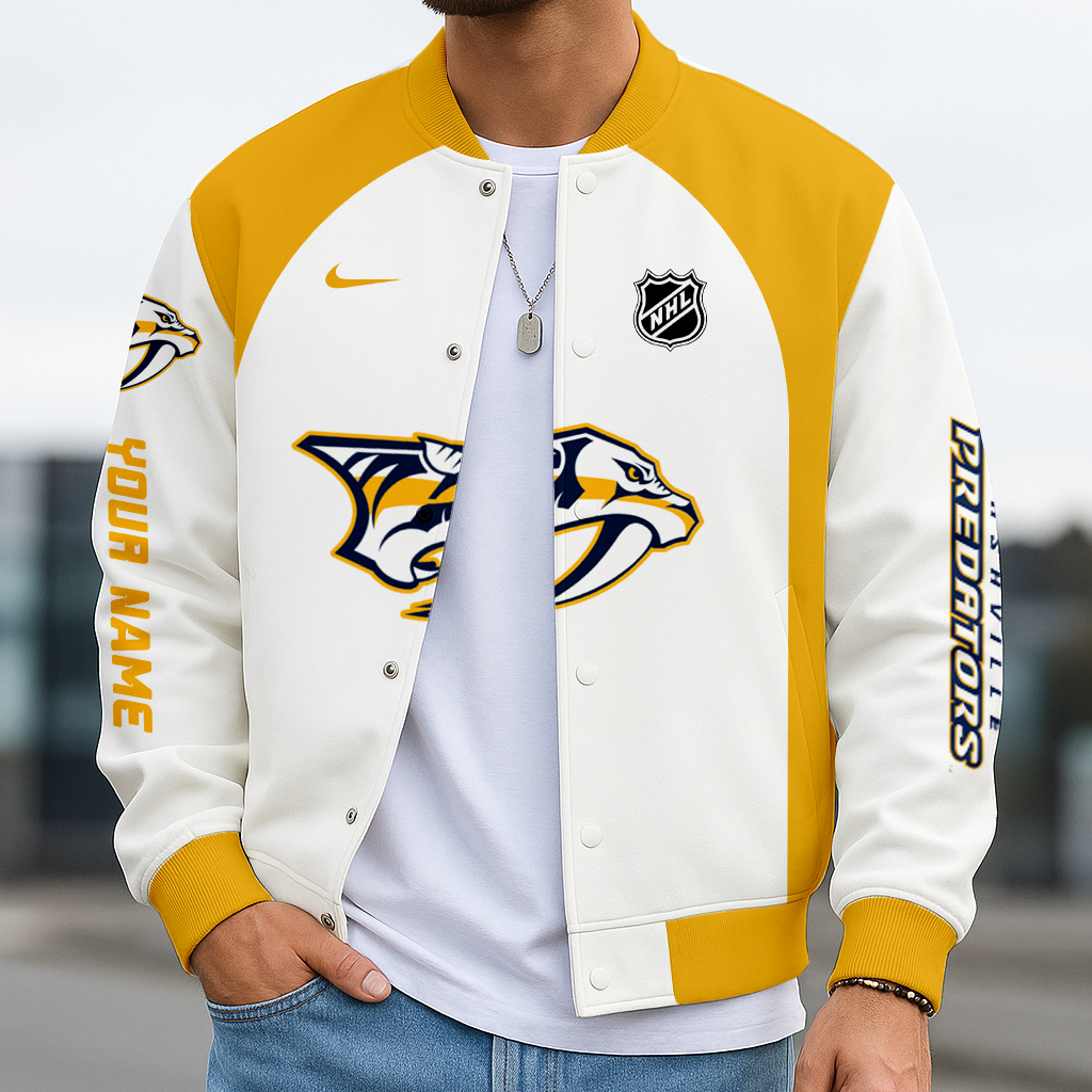 LIMITED EDITION - NEW CUSTOMIZED NHL31 NVP NASHVILLE PREDATORS SATIN VARSITY JACKET & BASEBALL JACKET