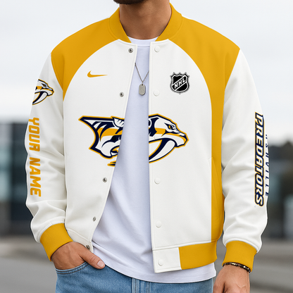 LIMITED EDITION - NEW CUSTOMIZED NHL31 NVP NASHVILLE PREDATORS SATIN VARSITY JACKET & BASEBALL JACKET