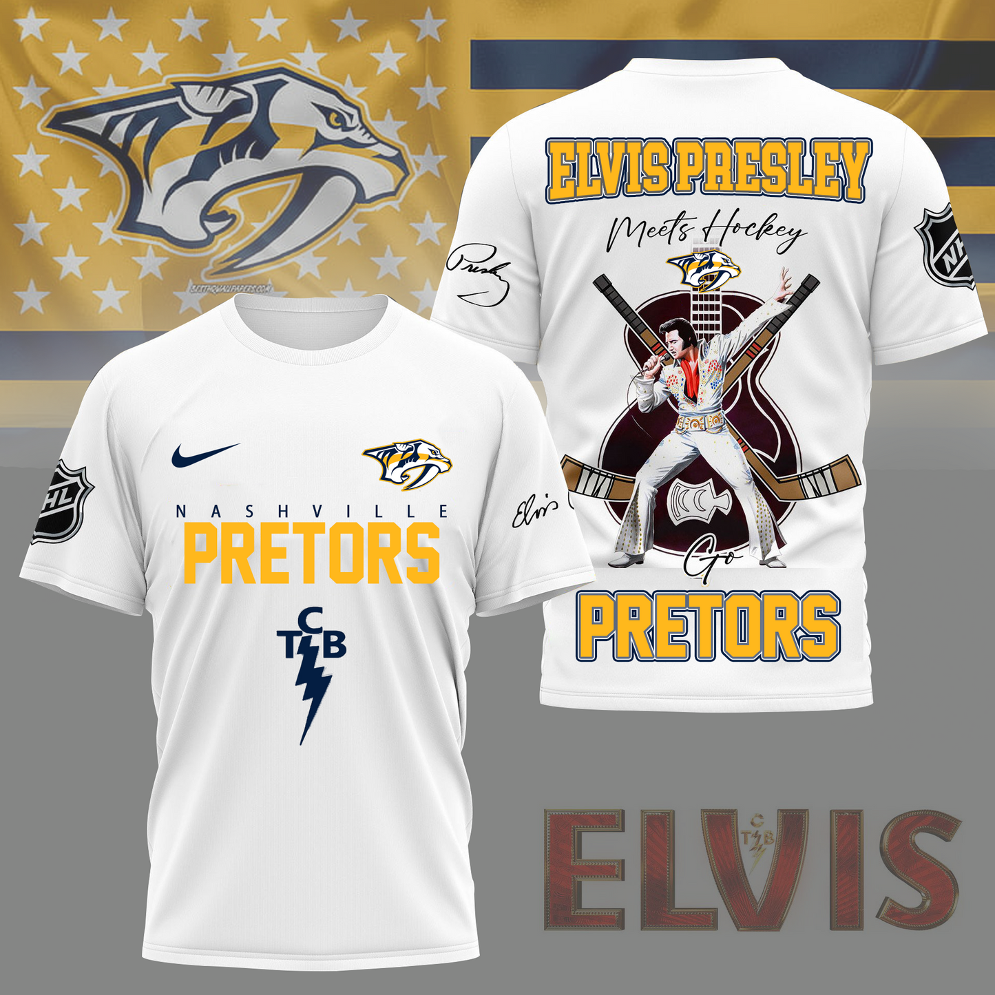 LIMITED EDITION - NEW CUSTOMIZED NHL31 NVP NASHVILLE PREDATORS X ELVIS PRESLEY FAN 3D SHIRT