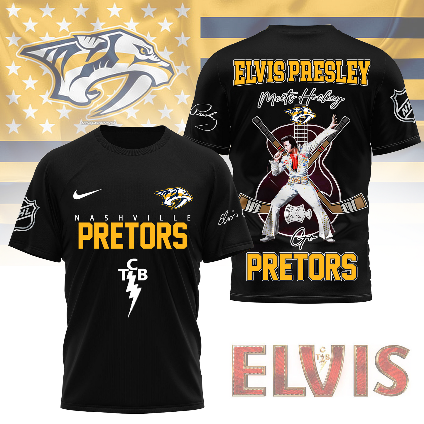 LIMITED EDITION - NEW CUSTOMIZED NHL31 NVP NASHVILLE PREDATORS X ELVIS PRESLEY FAN 3D SHIRT