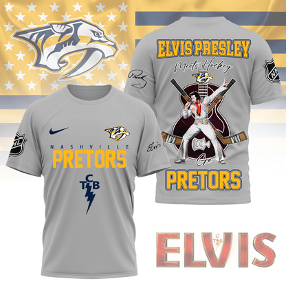 LIMITED EDITION - NEW CUSTOMIZED NHL31 NVP NASHVILLE PREDATORS X ELVIS PRESLEY FAN 3D SHIRT