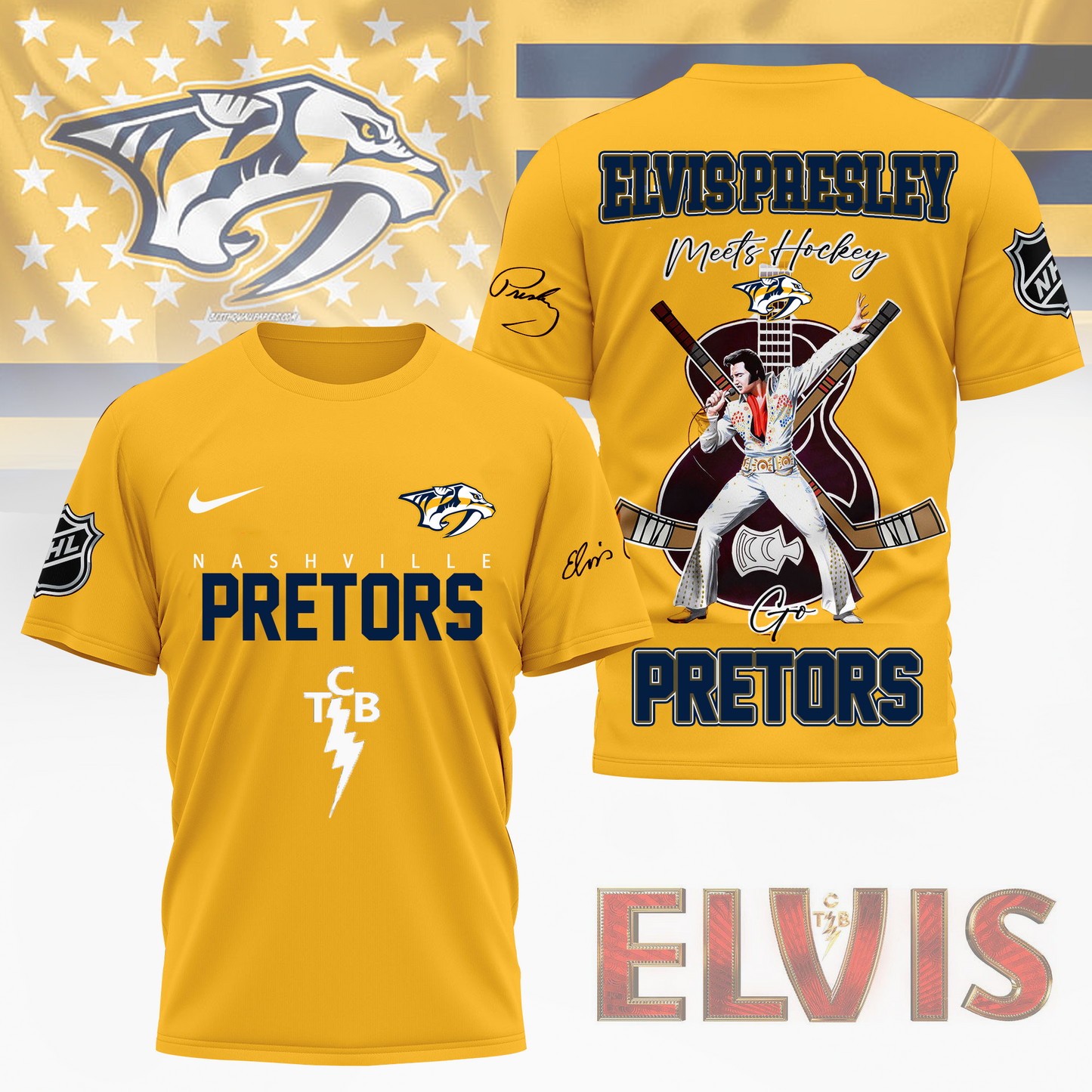LIMITED EDITION - NEW CUSTOMIZED NHL31 NVP NASHVILLE PREDATORS X ELVIS PRESLEY FAN 3D SHIRT