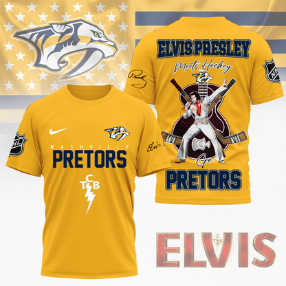 LIMITED EDITION - NEW CUSTOMIZED NHL31 NVP NASHVILLE PREDATORS X ELVIS PRESLEY FAN 3D SHIRT