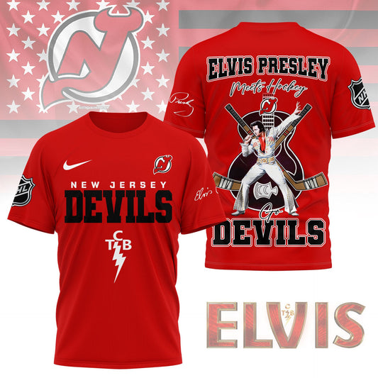LIMITED EDITION - NEW CUSTOMIZED NHL06 NJD NEW JERSEY DEVILS X ELVIS PRESLEY FAN 3D SHIRT