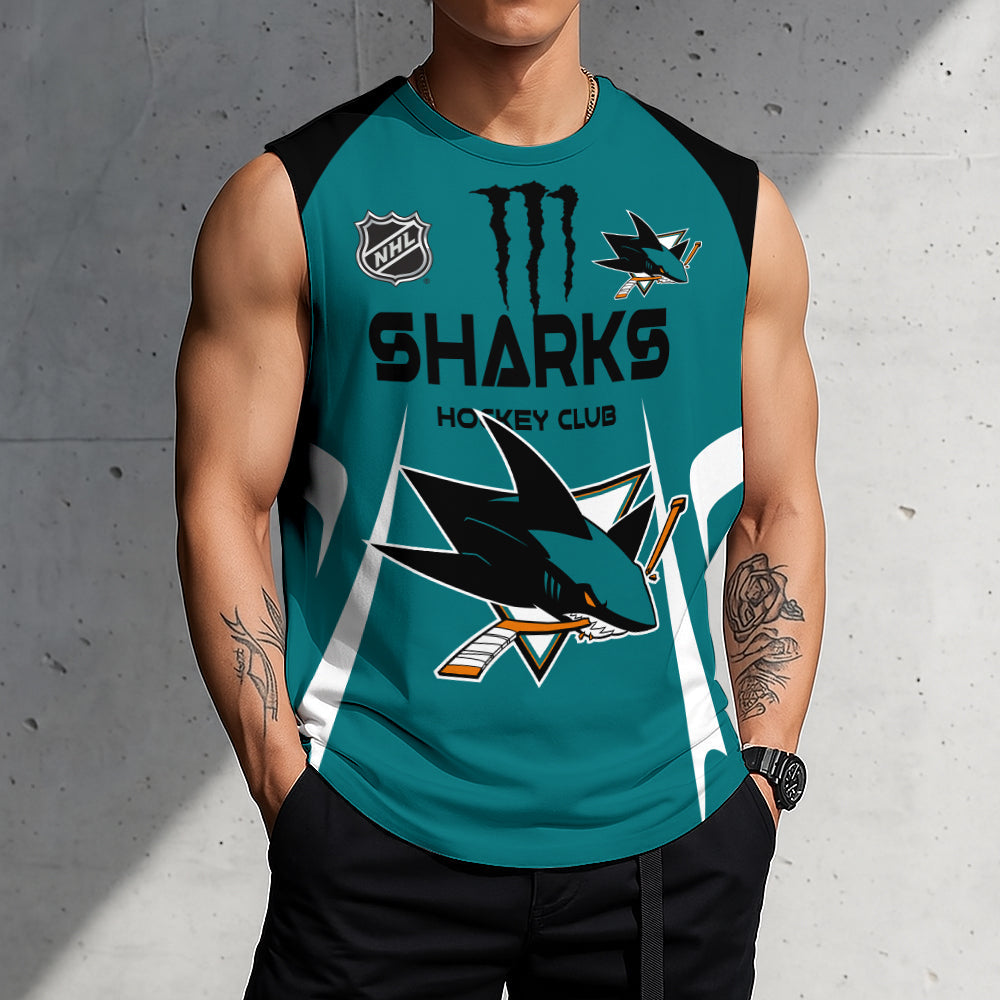 LIMITED EDITION - NEW CUSTOMIZED NHL32 SJS SAN JOSE SHARKS TANK TOP & GYM SHIRT
