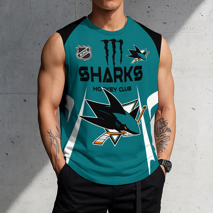 LIMITED EDITION - NEW CUSTOMIZED NHL32 SJS SAN JOSE SHARKS TANK TOP & GYM SHIRT