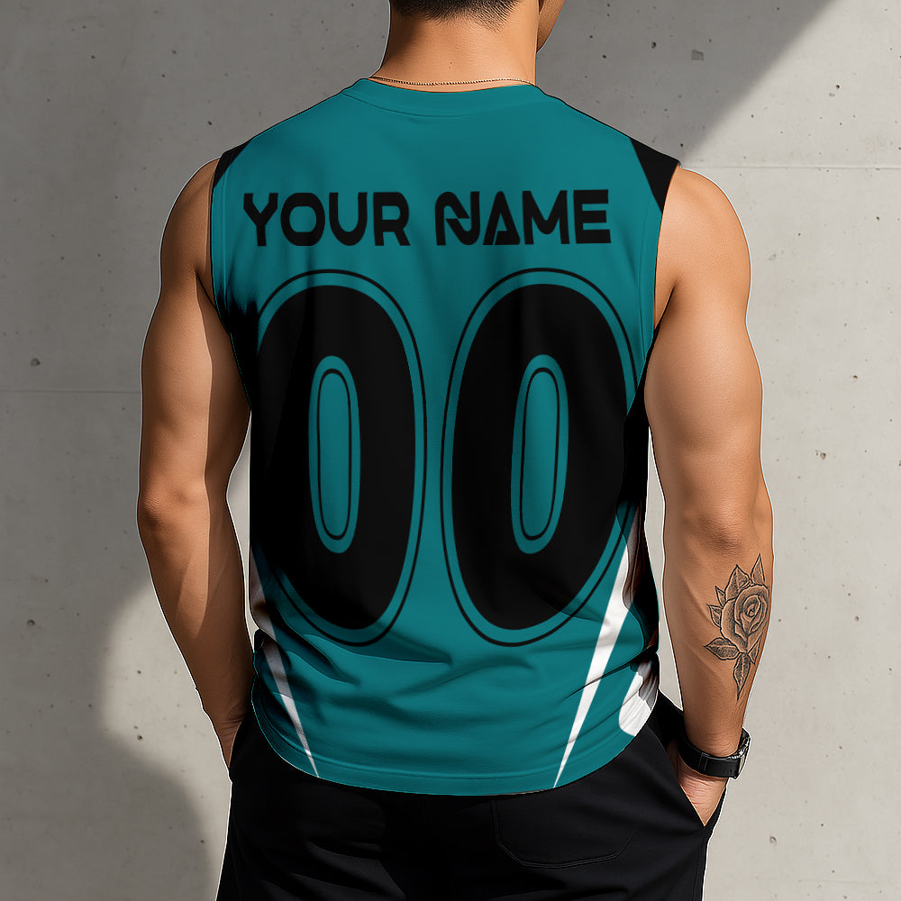 LIMITED EDITION - NEW CUSTOMIZED NHL32 SJS SAN JOSE SHARKS TANK TOP & GYM SHIRT