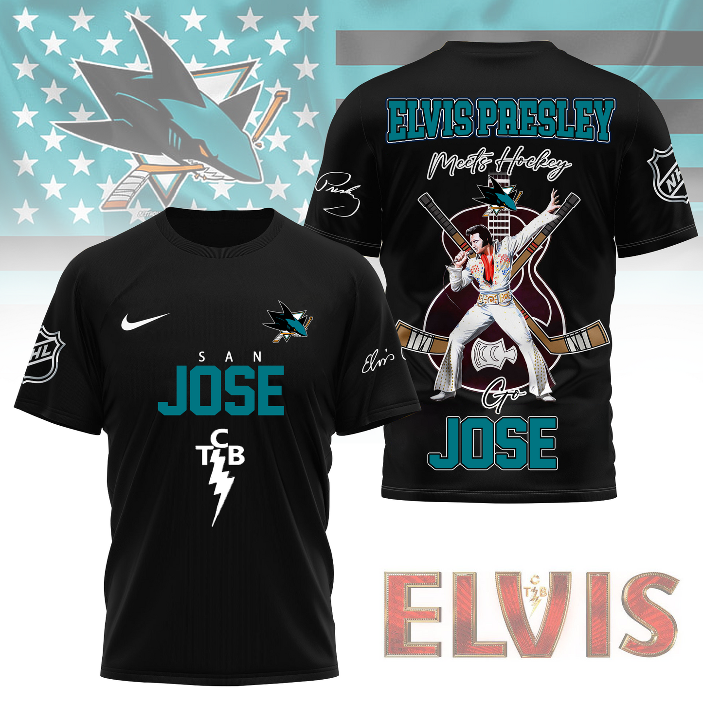 LIMITED EDITION - NEW CUSTOMIZED NHL32 SJS SAN JOSE SHARKS X ELVIS PRESLEY FAN 3D SHIRT