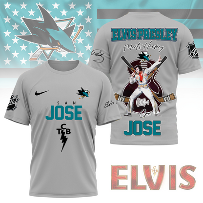 LIMITED EDITION - NEW CUSTOMIZED NHL32 SJS SAN JOSE SHARKS X ELVIS PRESLEY FAN 3D SHIRT