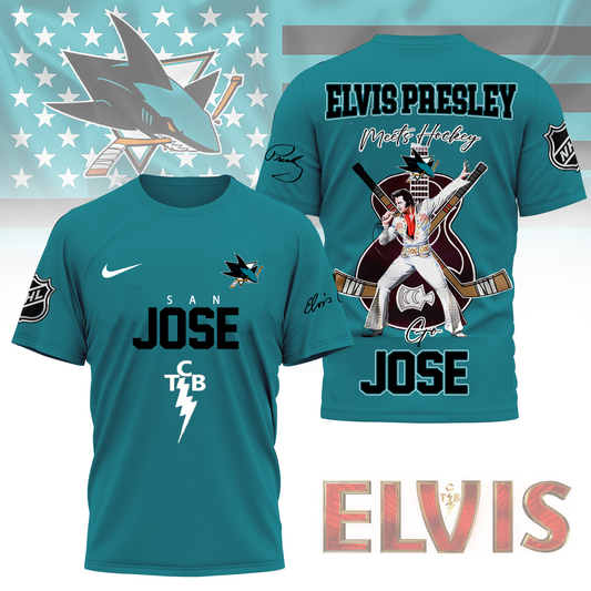 LIMITED EDITION - NEW CUSTOMIZED NHL32 SJS SAN JOSE SHARKS X ELVIS PRESLEY FAN 3D SHIRT