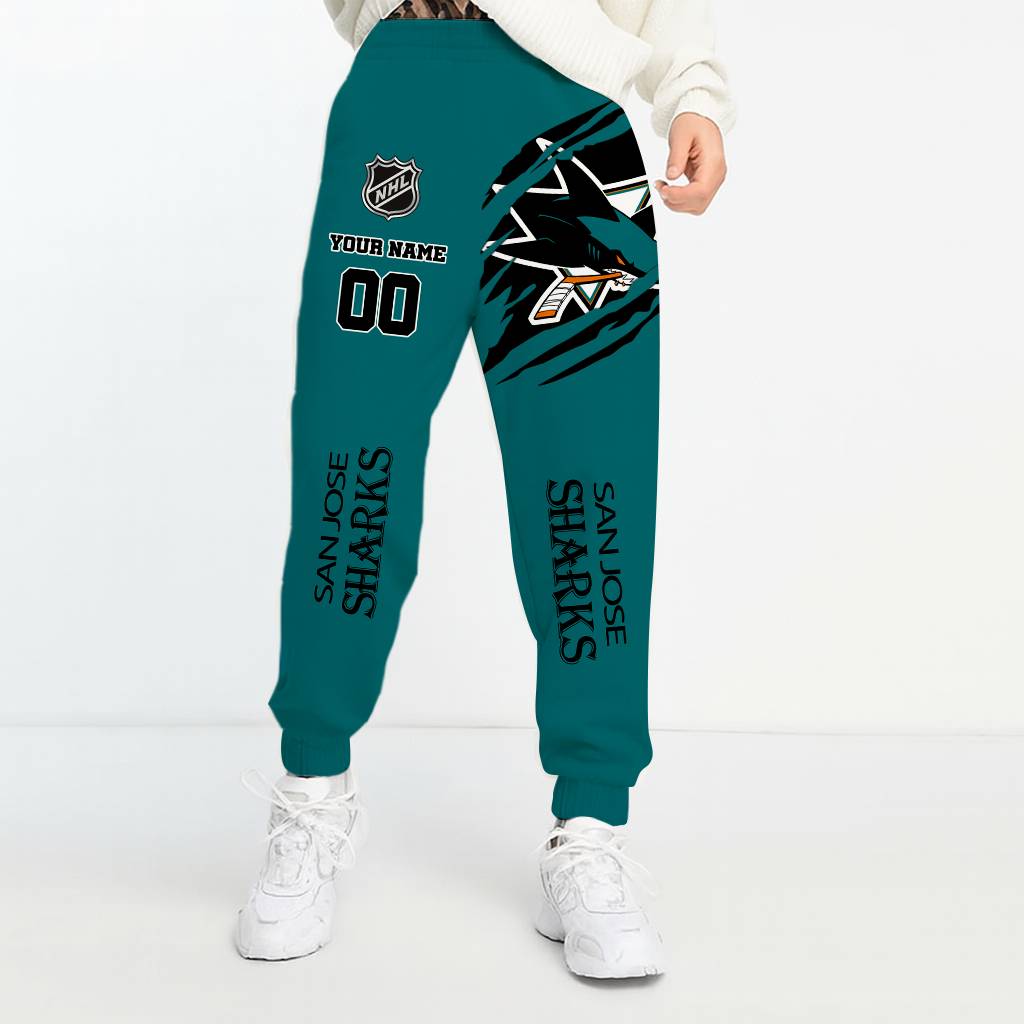 LIMITED EDITION - NEW CUSTOMIZED NHL32 SJS SAN JOSE SHARKS UNISEX LONG PANTS