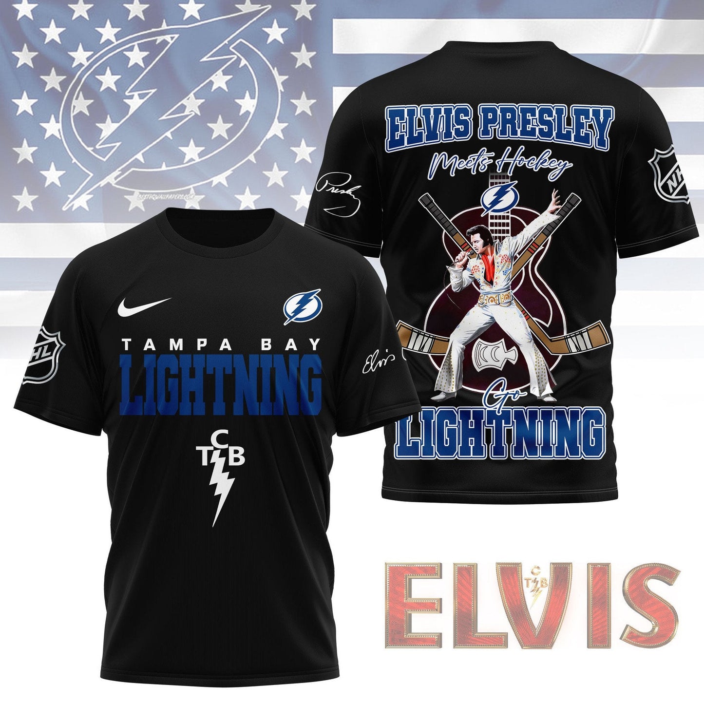 LIMITED EDITION - NEW CUSTOMIZED NHL12 TPL TAMPA BAY LIGHTNING X ELVIS PRESLEY FAN 3D SHIRT