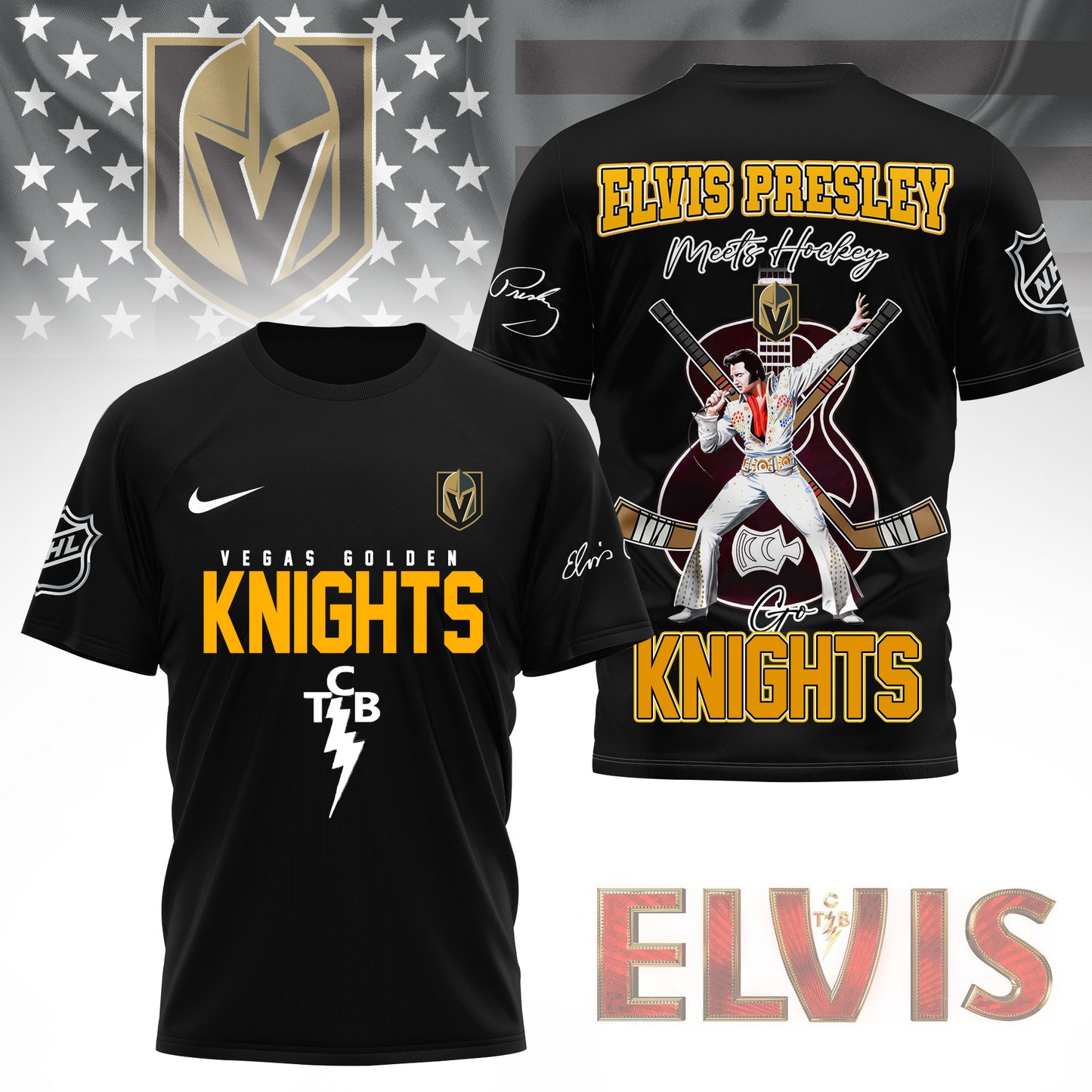 LIMITED EDITION - NEW CUSTOMIZED NHL04 VGK VEGAS GOLDEN KNIGHTS X ELVIS PRESLEY FAN 3D SHIRT