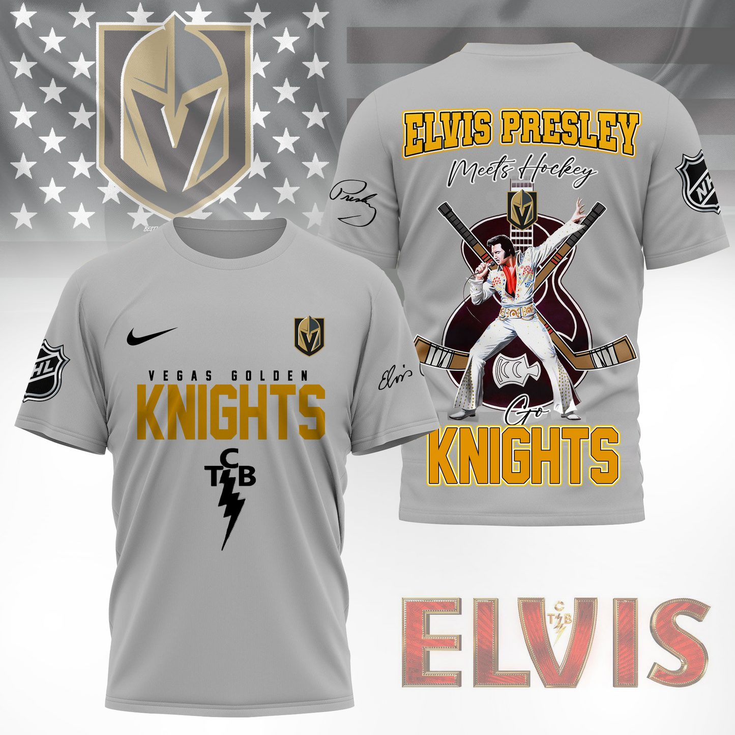 LIMITED EDITION - NEW CUSTOMIZED NHL04 VGK VEGAS GOLDEN KNIGHTS X ELVIS PRESLEY FAN 3D SHIRT