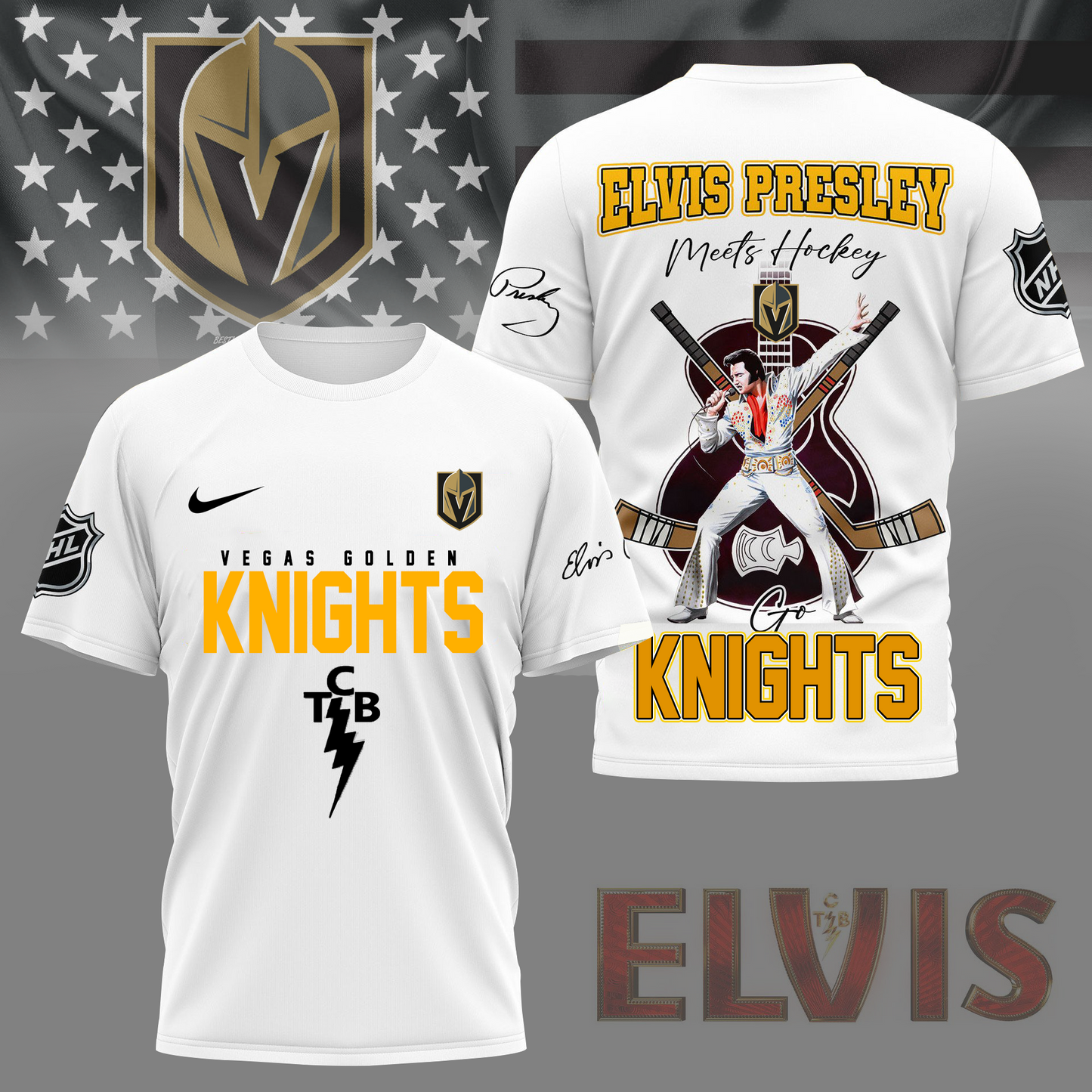 LIMITED EDITION - NEW CUSTOMIZED NHL04 VGK VEGAS GOLDEN KNIGHTS X ELVIS PRESLEY FAN 3D SHIRT