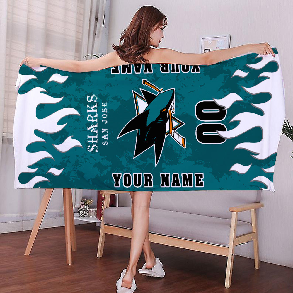 LIMITED EDITION - NEW CUSTOMIZED NHL32 SJS SAN JOSE SHARKS BATH & BEACH TOWEL