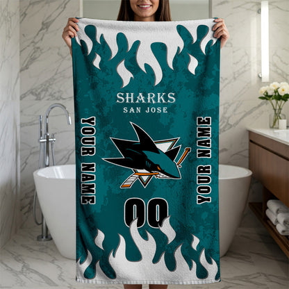 LIMITED EDITION - NEW CUSTOMIZED NHL32 SJS SAN JOSE SHARKS BATH & BEACH TOWEL