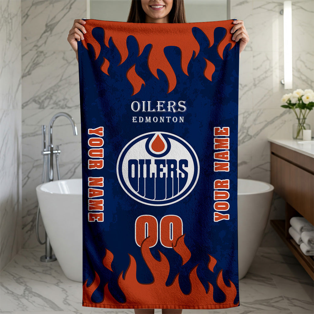LIMITED EDITION - NEW CUSTOMIZED NHL03 EMO EDMONTON OILERS BATH & BEACH TOWEL