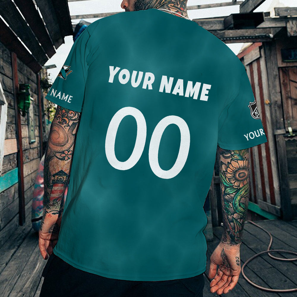 LIMITED EDITION - NEW CUSTOMIZED NHL32 SJS SAN JOSE SHARKS T-SHIRT