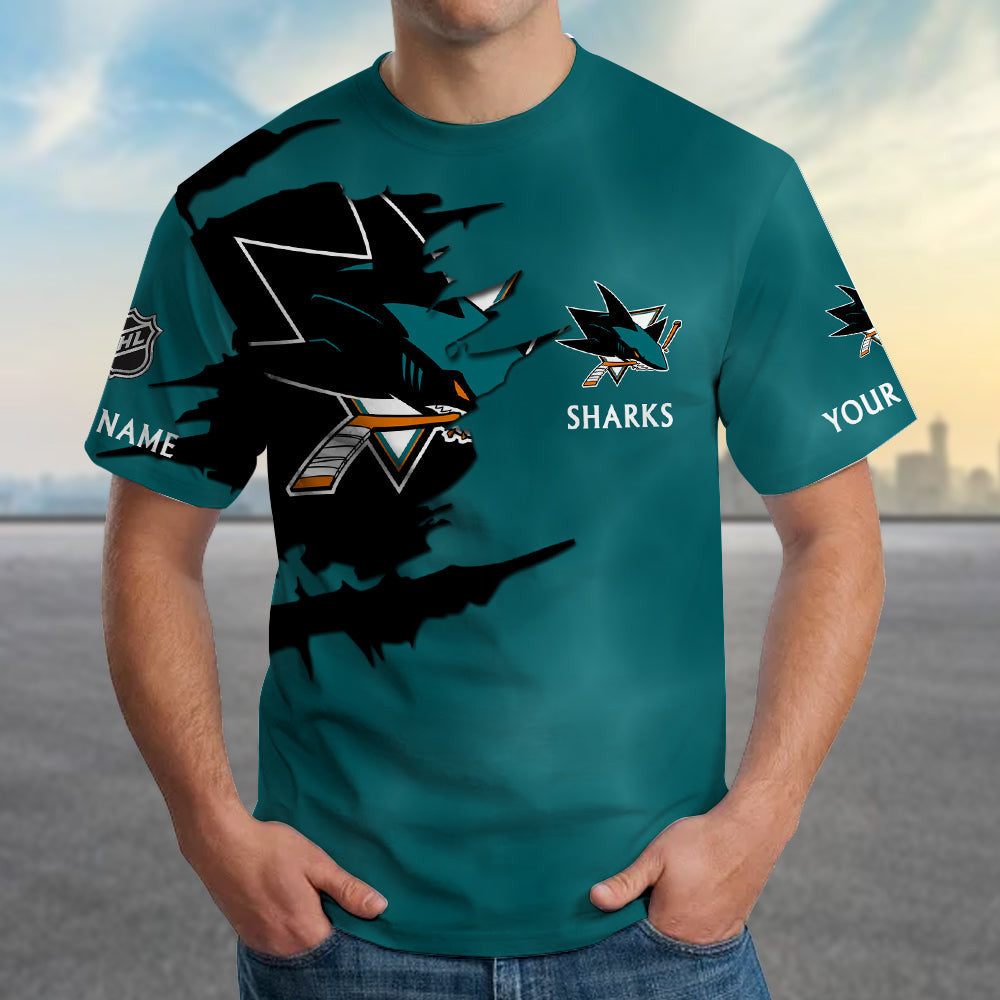 LIMITED EDITION - NEW CUSTOMIZED NHL32 SJS SAN JOSE SHARKS T-SHIRT